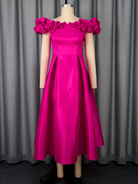 Off Shoulder A Line Dresses for Women Slash Neck Folds High Waist Femme Fashion Elegant Party Night Date Out Evening Long Gowns