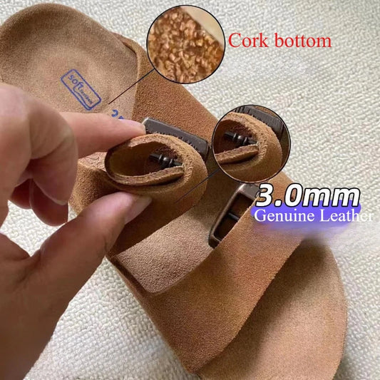 Birkenst Shoes Women's Flat Outdoor Beach Casual Slippers Man Sliders Thick Sole Leather Cork Sole Sandals and Slippers
