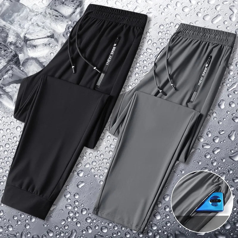 Men Summer Thin Ice Silk Pants Loose Style Workwear Casual Quick Dry Sports Pants Long Breathable High Elasticity