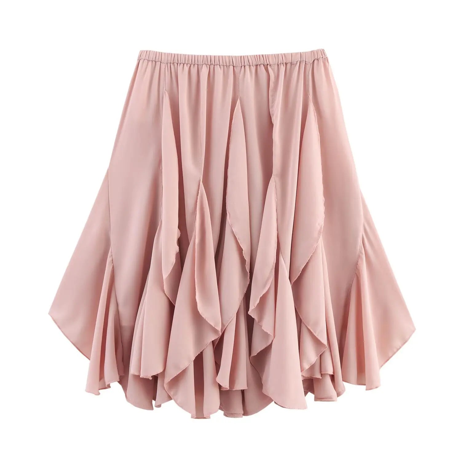 Women's Ruffled Mini Skirt High Waist Elastic Waist Asymmetric Hem Skirt Spring and Summer New Casual Slim Chic Short Skirt