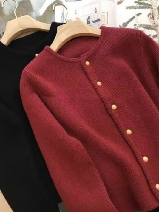 2024 Crew neck 100 pure cashmere cardigan small fragrant coat women's spring and autumn loose wool knit sweater