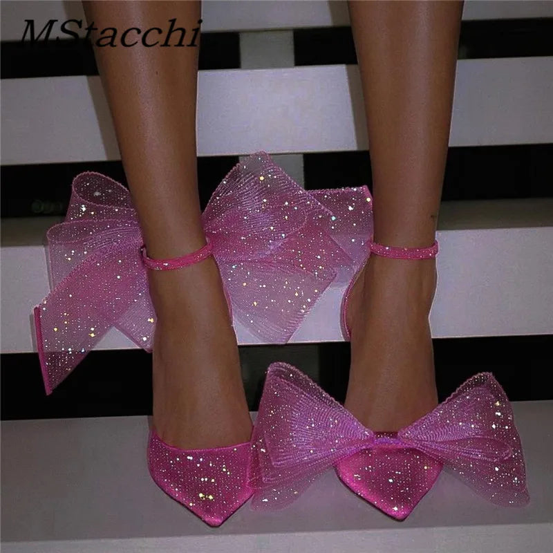 Big Butterfly-Knot Sandals Woman Summer 2025 High Heels Women Pumps Pointed Designer Shoes Mary Janes Sexy Stiletto Wedding Shoe