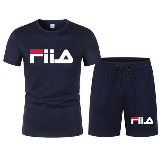 Men's short sleeved set, casual modern men's quick drying summer sports set, breathable mesh short sleeved T-shirt shorts set