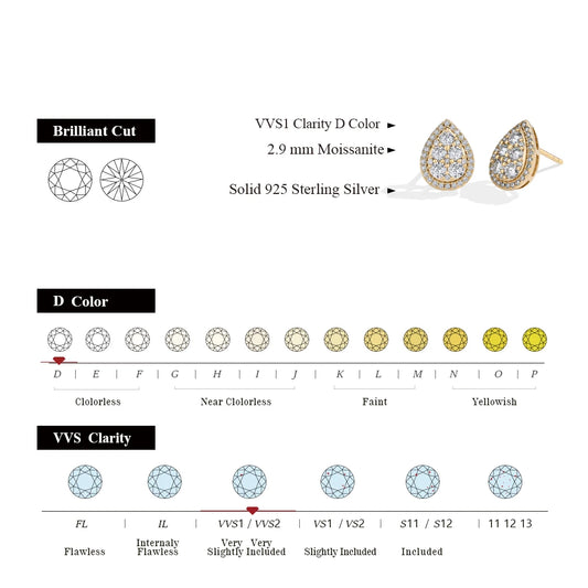 Attagems Teardrop Shape Earrings Moissanite DVVS1 Round Cut 925 Sterling Silver Gold Plated For Women Wedding Party Jewelry Gift