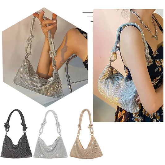 Women Full-Diamond Evening Bag 10.2x6.3in Diamond-encrusted Shoulder Bag Rhinestones Evening Clutch Bag for Dinner Party Wedding