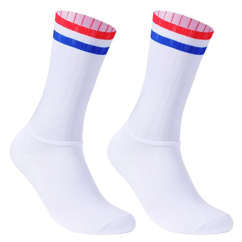 Socks 2023 New Anti Slip Silicone Summer Aero Whiteline Cycling Socks Men Bicycle Sport Running Bike Socks Calcetines