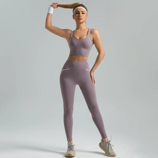 New Women's 2pcs Yoga Set Yoga Clothes High Waist Strap Cross High-elasticity Yoga Sports Bra Fitness Wear Set Women's Tracksuit