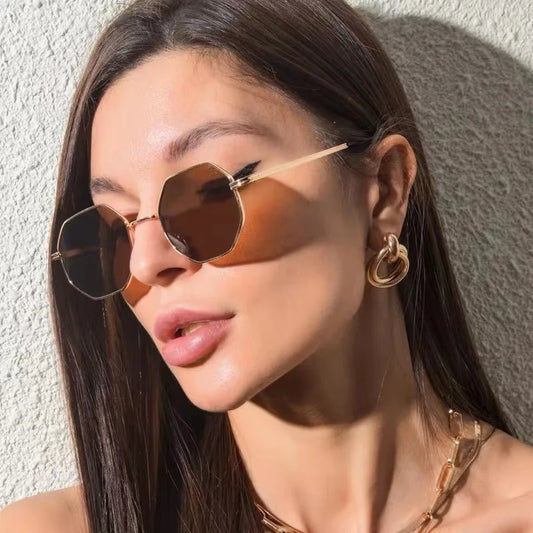 Luxury Square Sunglasses Man Woman Fashion Small Frame Polygon Sun Glasses Metal Vintage Retro Brand Octagon Gafas De Sol