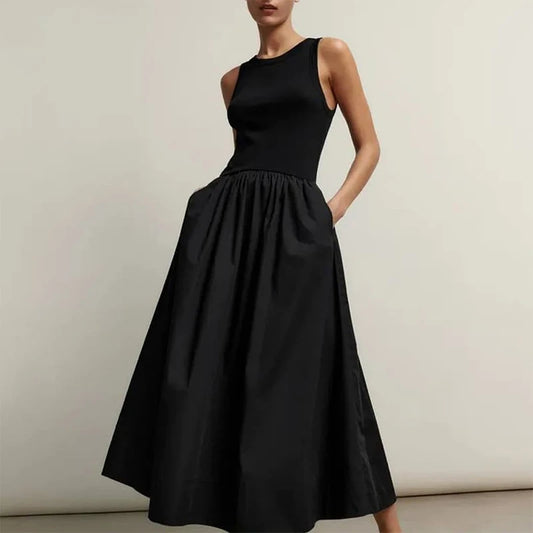 TRAF Black Dress Women Slim Simple O Neck Sleeveless Long Dress Holiday Dress Street Casual Dresses 2025 Women's Summer Dress