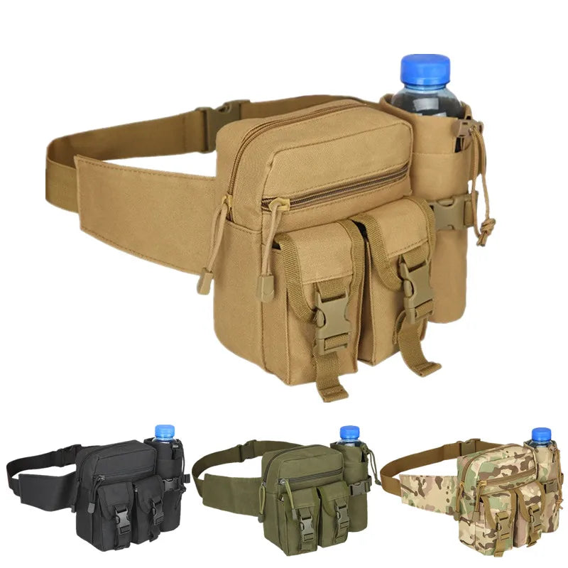 Tactical Men Waist Pack Waterproof Nylon Hiking Water Bottle Phone Pouch Outdoor Sports Hunting Climbing Camping Belt Bag