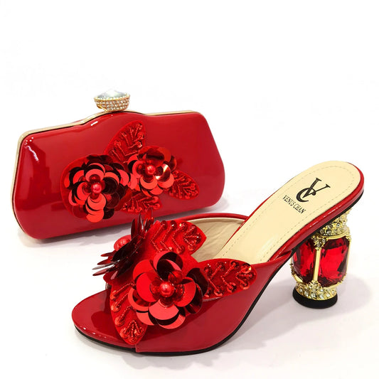 Classic Green Color Pointed Wine Glass Heel Design Ladies Shoes Dual-Use Ladies Bags Wedding Party Shoes Bag