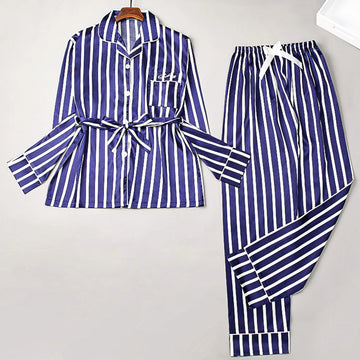Women's Spring Pajama Set – Cozy 2-Piece Rayon Sleepwear with Belted Long Pants & Full Sleeve T-Shirt, Sweet Home Loungewear
