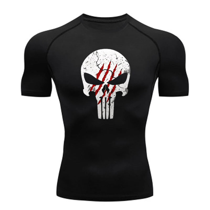 High Quality Sports Tops Men's Running T-shirt Skull Fitness Short-sleeved Quick-drying Compression Shirt Bodybuilding T-shirt