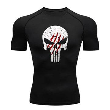 High Quality Sports Tops Men's Running T-shirt Skull Fitness Short-sleeved Quick-drying Compression Shirt Bodybuilding T-shirt