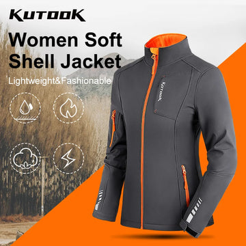 KUTOOK Women's Softshell Jackets Waterproof Outdoor Warm Fleece Hiking Raincoat Windbreaker for Women Reflectives with Pockets