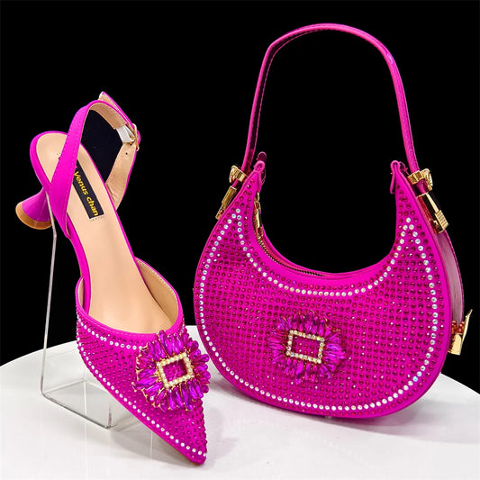 Champagne Women Shoes And Shoulder Bag Set Fashion African Ladies High Heels Sandals Match With Handbag Pumps For Party CR1319