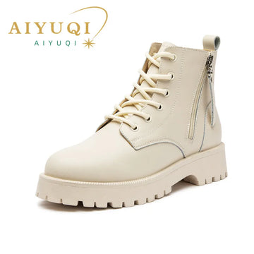 Genuine Leather Ankle Boots Women Autumn 2025 New Double Zipper Women's Ankle Boots Platform Thick Heel Motorcycle Boots Women