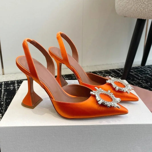 2025 Bow Rhinestone High Heels Sunflower Silk Pointed Party Sandals For Women Wedding Shoes