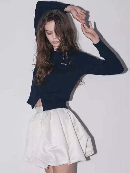 Spring Summer Sweet Cute Soft Shiny Satin Mini Bud Skirt Women with Shorts High Waist  Short Luxury Designer Clothes