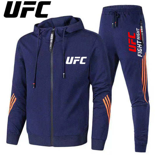 UFC New Frontier Men's Casual Sports Set Fashion Zipper Jacket Running Women's Men's Sports Set UFC Printed Outdoor Hoodie Set