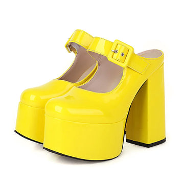 Sexy Women's Sandals Platform 2023 Summer Shoes For Women Candy Yellow Green Party Fetish Dance Shoes Ladies Block Heels Sandal