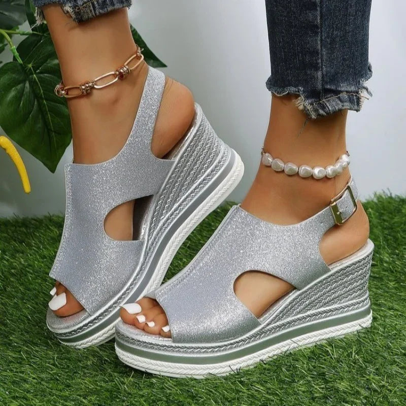 2025 New Summer Women's Sandals Fashion All-match Wedge Heel Women Casual Open Toe Sandals Roman Platform Women's Shoes