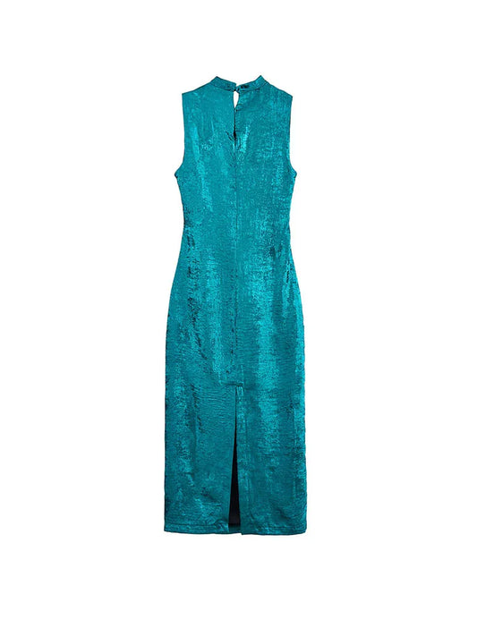 Women Summer MIDI Tank Dress 2025 Vintage Solid Hollow Out Sleeveless Satin Female Elegant Street Dresses Clothing