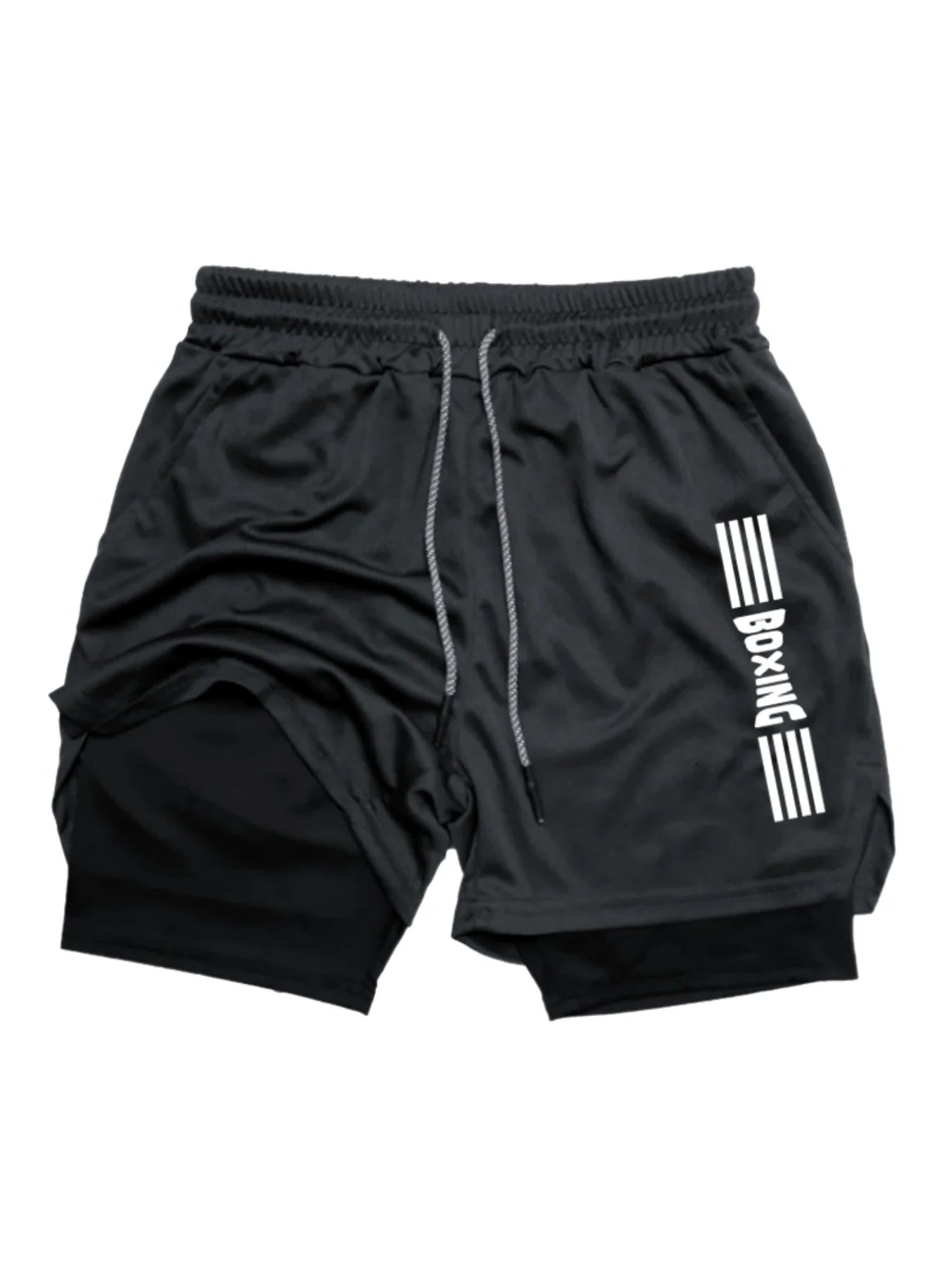 2025 new summer boxing shorts printed fitness sports two in one shorts breathable quick drying sports training underwear for men