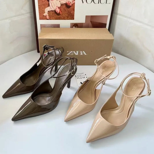 Leopard High Heeled Women Sandals Pointed Toe Shallow Buckle Sexy Shoes Fashion Pumps 2025 Summer Slingback Sandalias De Mujer
