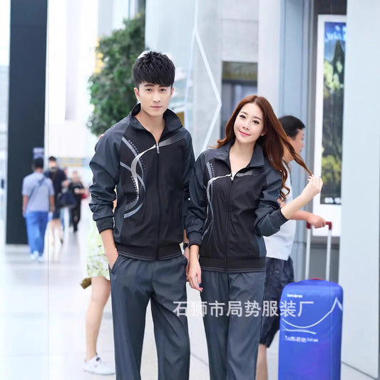Spring Autumn Stand Collar Sports Sweater And Pants Couple Casual Sportswear Running Suit Group Team Competition Wear