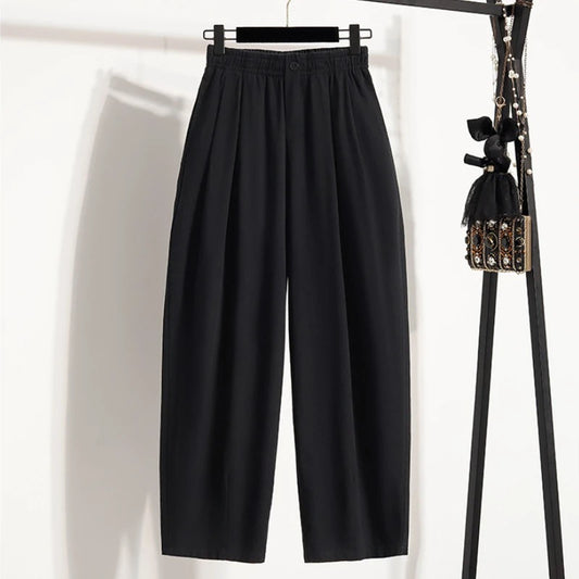Plus Size Pants Women Summer 2025 New Fashiable Elastic Waist Loose Ankle-length pants Wide-Leg Slouchy Harem trousers ﻿