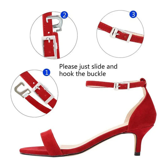Fashion 2025 Summer Women's Sandals Ankle Strap 5cm Low High Heels Open Toe Female Buckle Velvet Sexy Pumps Red Wedding Shoes