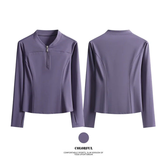 DRUR Half Zip Long Sleeve Running Shirts for Women With Workout Athletic Yoga Tops Crop V-Neck Gym Sport Jacket Street Wear