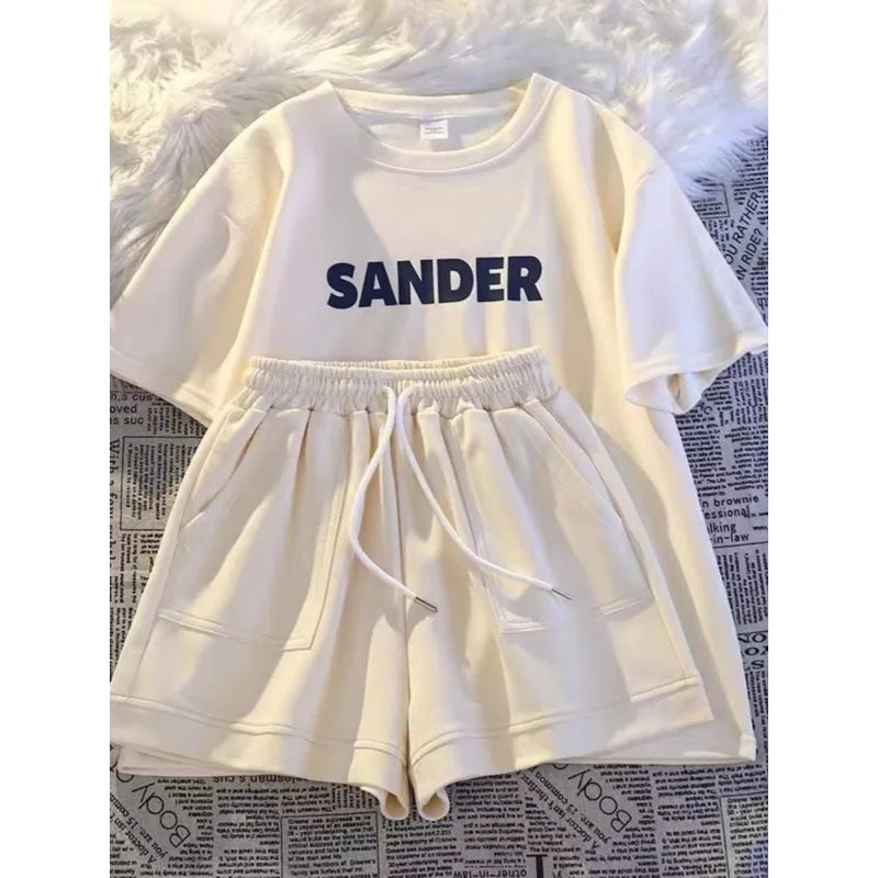 Summer new Girls' set, short sleeved T-shirt with letters for children, Korean-style casual shorts for kids