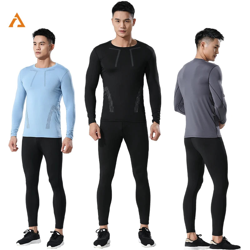 Men's Sportswear Quick Dry Tight Tracksuit Gym Sports Compression T Shirt Long Sleeve Fitness Running Training Tights 3305+725