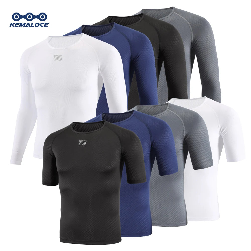 KEMALOCE Cycling Base Layer Men Short Sleeve White&Black&Grey Mesh Long Sleeve Shirts Cool MTB Sports&Run Inner Wears Undershirt