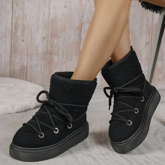 2024 Autumn and Winter New Thick-soled Cross-tie Snow Boots Thickened Mid-length Over-the-knee Warm Women's Boots