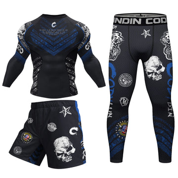 New BJJ Rash Guard Tight Exercise Jogging T-Shirts+Pants Sets Sport 3D Printing Jiu Jitsu Rashguard Compression Boxing Tracksuit