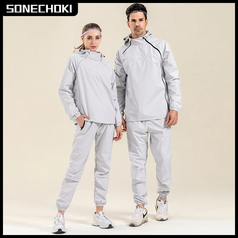 Profession Sauna Suit Unisex Gym Clothing Set Double Zipper Hooded Running Fitness Exercise Sportswear Weight Loss Sweating Suit