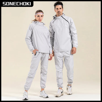 Profession Sauna Suit Unisex Gym Clothing Set Double Zipper Hooded Running Fitness Exercise Sportswear Weight Loss Sweating Suit