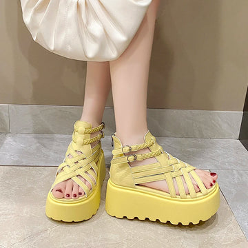 2025 Designers Women Summer Leather Sandals Open Toe 8CM Platform Wedge Sneakers Women Casual Shoes Beach Sandálias Das Mulheres