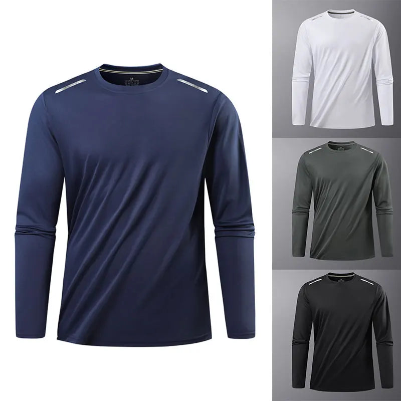 Reflective Sport Gym T Shirt Men Quick Dry Running Bodybuilding Shirts Men Long Sleeve Fitness Pullover Top Spring Autumn