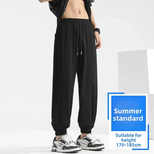Men's Summer Thin Straight Leg Sport Pants Drapey Casual Grey Sweatpants Wide Leg Men's Loose Fit Comfortable Trousers