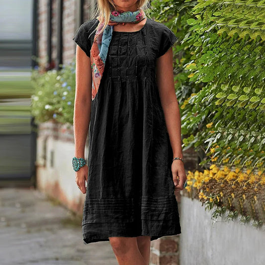 Women's Summer Dress Casual Solid Beach Dresses For Women Elegant O Neck Short Sleeve Party Dress Robe S-5XL