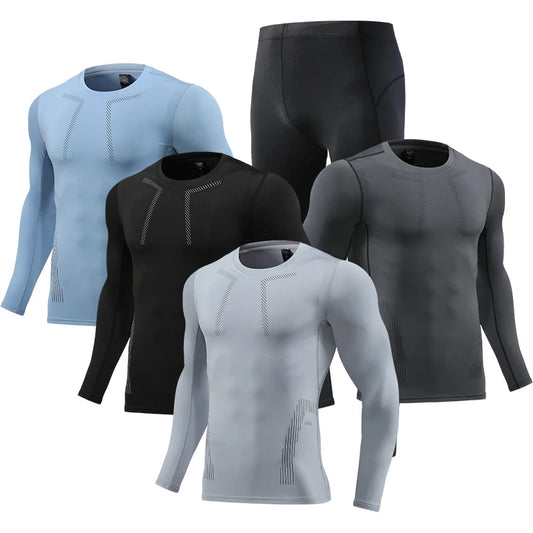 Men's Sportswear Quick Dry Tight Tracksuit Gym Sports Compression T Shirt Long Sleeve Fitness Running Training Tights 3305+725
