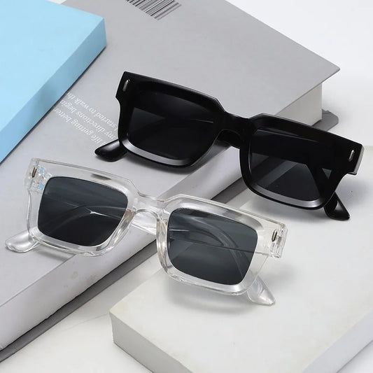 Brand Designer Square Sunglasses Women Men Ocean Color Shades Sun Glasses Female Fashion Rectangle Rivet Oculos De Sol