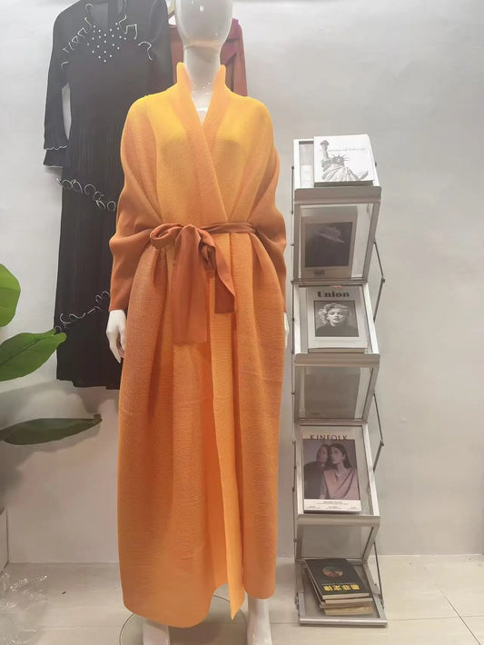 Miyake Jacket Arab Middle East Dubai Loose Women's Clothing Folds Gradual Change Trench Coat Long 2025 New Women's Clothing