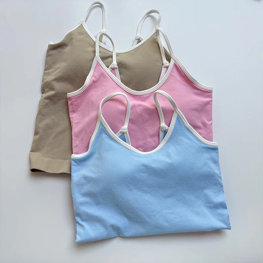 Seamless Color blocked Yoga Suit trappy Top Women Backless Gym Top Bra Yoga Clothing Sleeveless Workout Outfits Tank Top