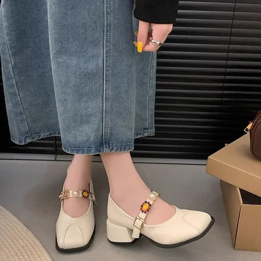 Shoes for Women Block Heel Square Toe Mary Jane Chunky Heels Moccasins Japanese Style Lolita Woman Pumps Gothic 2025 Trend Young