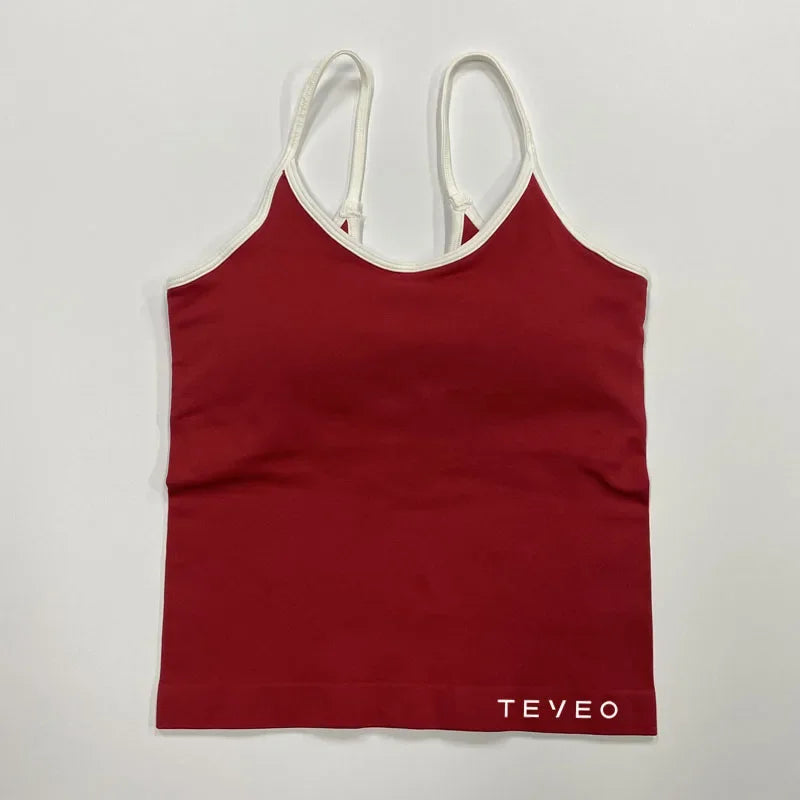 TEVEO – pantalon de Yoga sans couture pour femmes, ensemble gilet de sport à bretelles avec coussinet de poitrine absorbant les